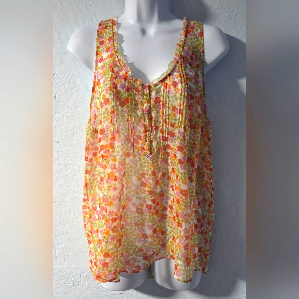 2009 American Eagle Earthtone Floral Racerback Sheer Tank - Size 12
